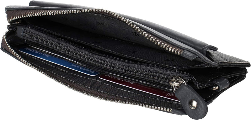 STARHIDE Womens Beautiful Real Soft Leather Wallet RFID Blocking Full Zip Around Designer Cardholder Money Pouch Purse 5615 (Black/Grey)