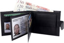 Black Real Leather Wallets for Men - RFID Blocking Wallet Men UK - Bifold Card Case Purse Wallet with 3 Clear ID Window Pockets and Coin Pouch