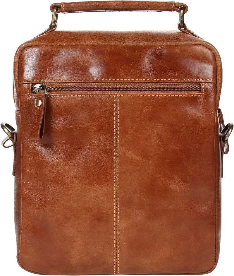 STARHIDE Mens Womens Oil Tanned Genuine Leather Travel Messenger Bag For Ipad Tablet 575 (Tan)