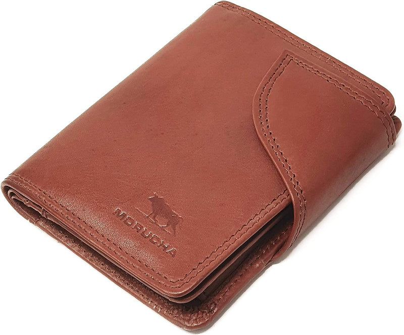 Morucha Mens RFID Blocking Genuine Leather Billfold Wallet with Coin and ID Card Holder Pockets M50 (Brown)