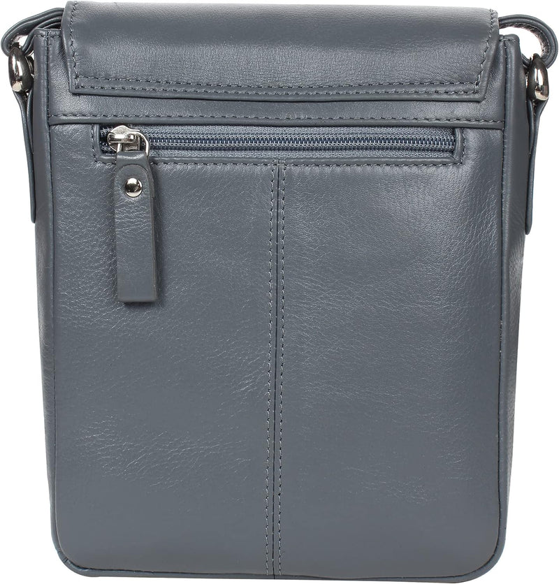 STARHIDE Ladies Soft Premium Leather Shoulder/Cross Body Bag with Front Flip Opening 570 (Grey/Black)