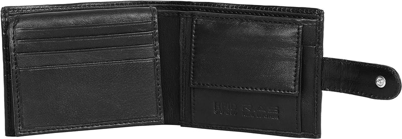 RAS Handcrafted Black Leather Trifold Wallet with RFID Blocking & Flip-Up ID Slot – Men’s Coin Pocket Wallet 350 (Black)