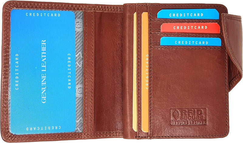 Morucha Mens RFID Blocking Genuine Leather Billfold Wallet with Coin and ID Card Holder Pockets M50 (Brown)