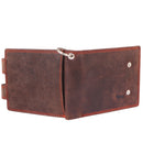 Morucha RFID Mens Biker Chain Wallet, Genuine Distressed Hunter Leather Purse with Metal Safety Hanging Chain M100 (Dark Brown)
