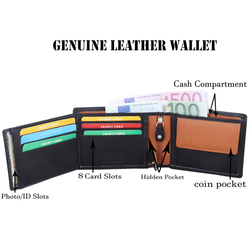 Morucha Mens RFID Blocking Genuine Leather Bifold Passcase Wallet M60