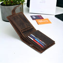 Morucha Mens RFID Blocking Real Distressed Hunter Leather Passcase Wallet M80 Dark Brown