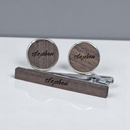 Personalised Cufflinks Tie Clip Gift Set Initials Walnut Wood Best Gift For Him