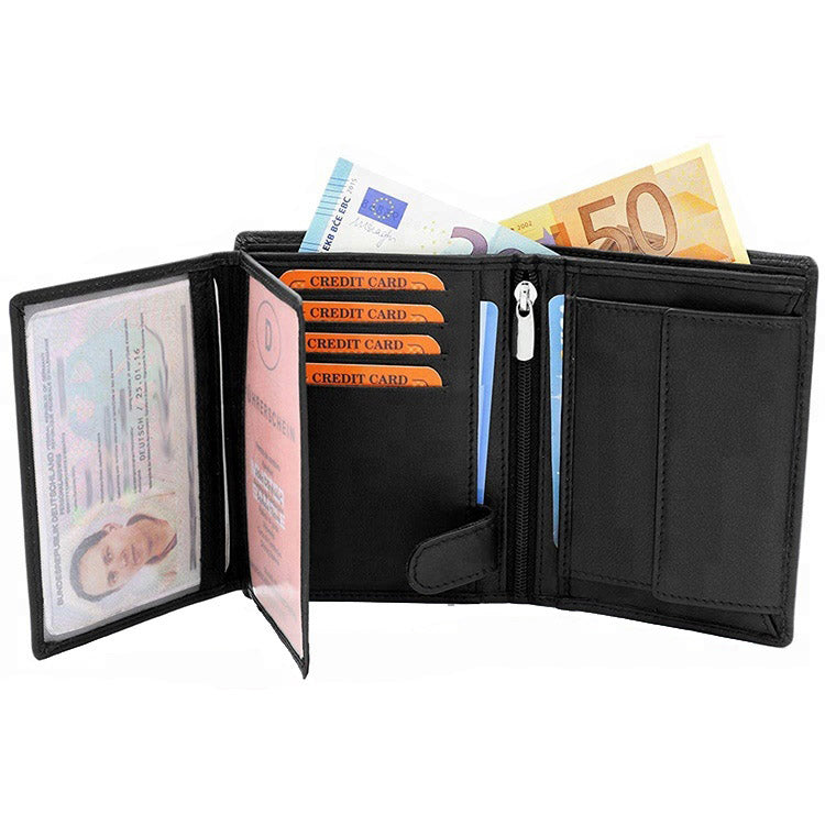 Personalised Men's RFID Blocking Leather Wallet – Custom Name Engraved Bifold Credit Card Holder, Slim Compact Black Wallet with ID Window – Gift for Him