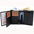 Personalised Men's RFID Blocking Leather Wallet – Custom Name Engraved Bifold Credit Card Holder, Slim Compact Black Wallet with ID Window – Gift for Him