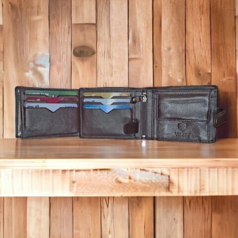 Personalised Real Leather Wallet Customized Engraved RFID BLOCKING Card Safe Wallet Purse ID Pocket 4014 Brown