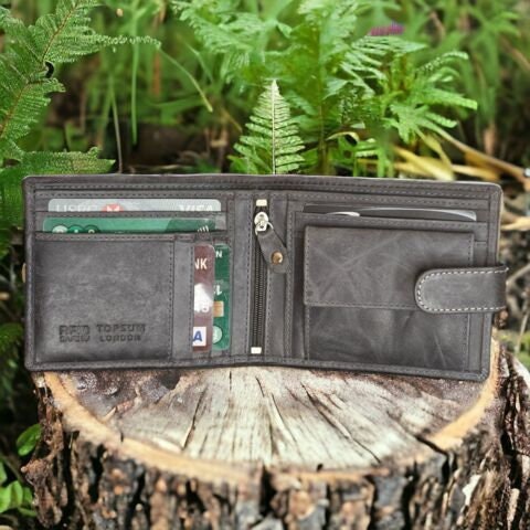 Personalised Engraved Topsum Mens Wallet Coin Pocket Premium Real Leather Wallet