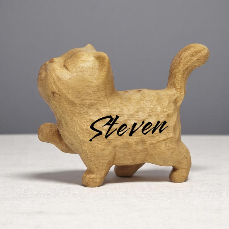 Personalised Custom Engraved Handmade Wooden Ornament Wood Carved Gift Cat Decor