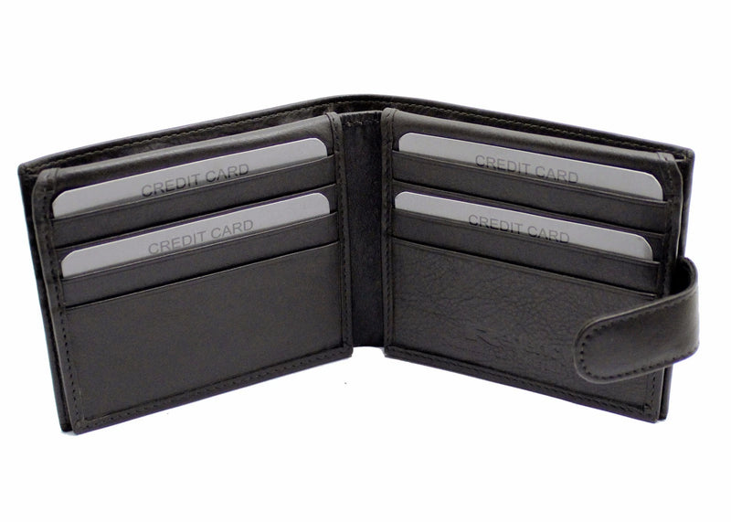 Mens Real Leather 18 Credit Card Pocket Wallet Purse & 2 ID Window RGX07 Black