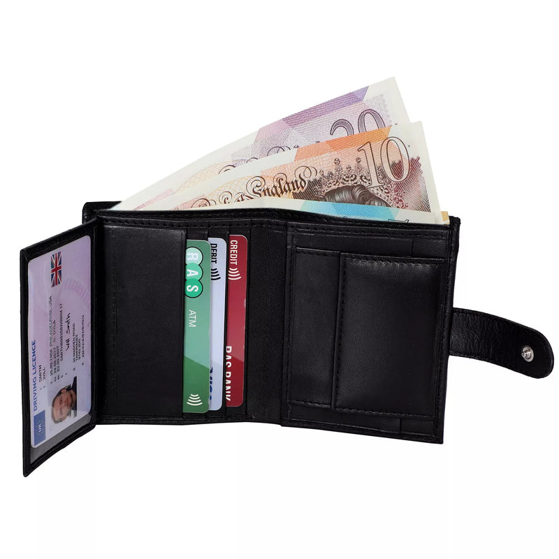 Engraved Small RFID Card Protection Real Leather Wallet With ID Coin Pocket 360