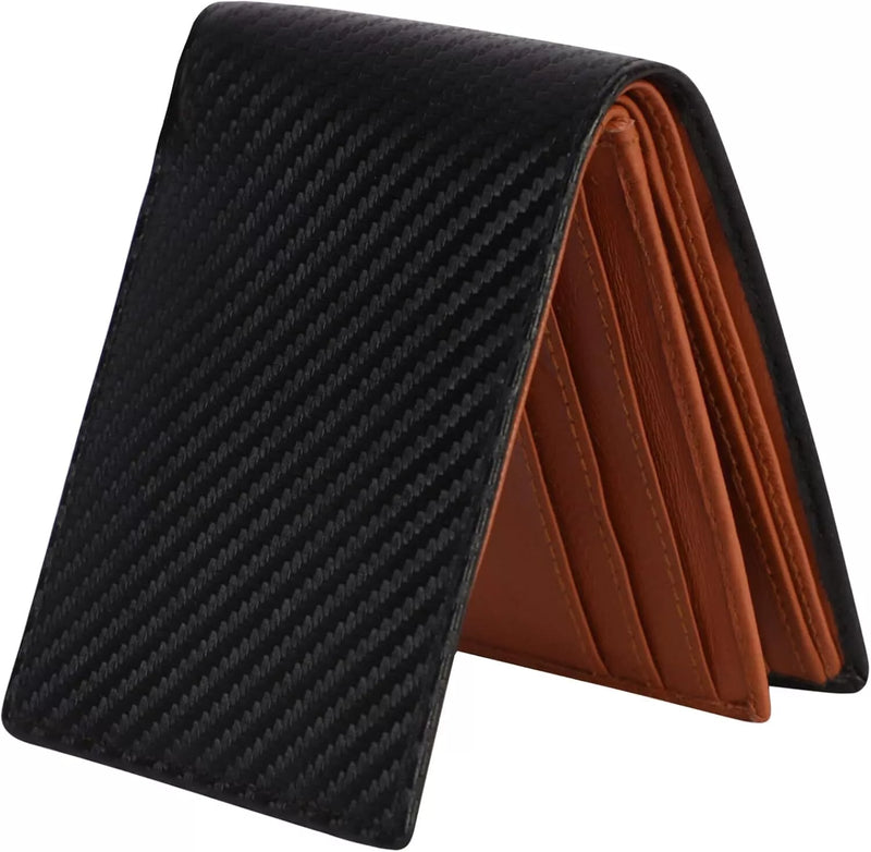 Personalised Name Carbon Fibre Leather Wallet Gift For Men Slim Bifold Design