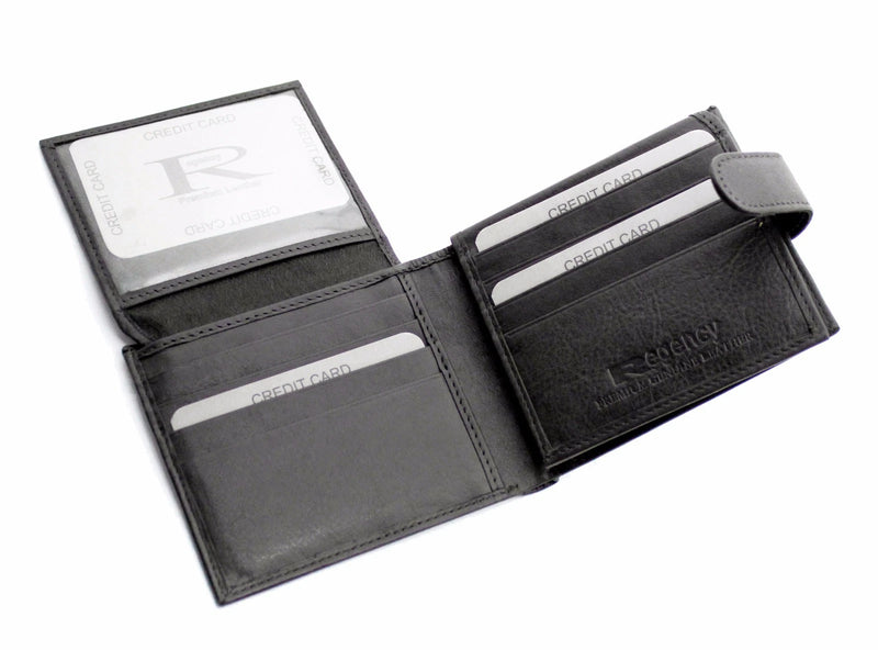 Mens Real Leather 18 Credit Card Pocket Wallet Purse & 2 ID Window RGX07 Black