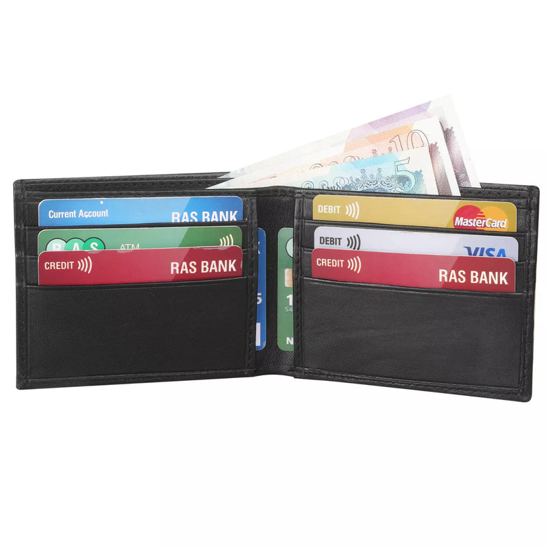 Personalised Men Soft Smooth Nappa Leather Bifold Slimline Wallet RFID Blocking