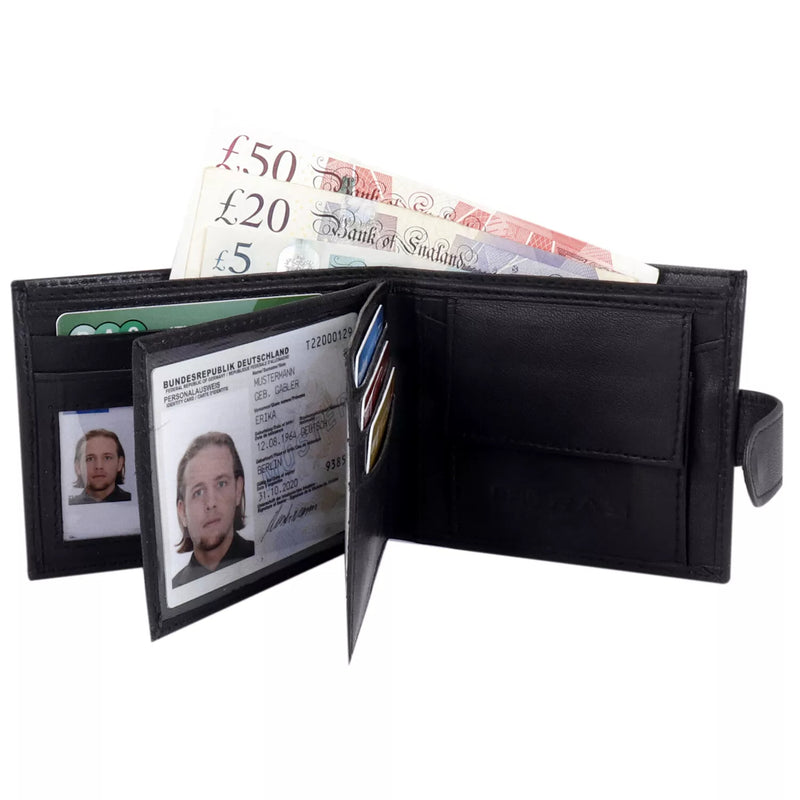 Man's Engraved Leather Wallet RFID SAFE Contactless Card Blocking ID Protection