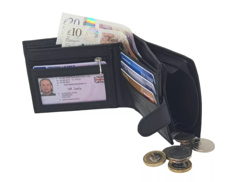 Mens Personalised Engraved Soft Black Leather Wallet Birthday Gift Dad Grandad