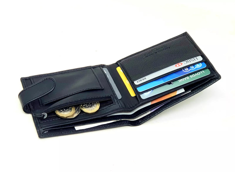 Personalised Men's Leather RFID Blocking Wallet Slim Bifold Style Zip Coin Pocket Purse BB37