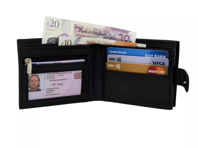 Mens Personalised Engraved Soft Black Leather Wallet Birthday Gift Dad Grandad