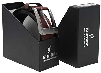 STARHIDE Mens Full Grain Real Leather Belt With Detachable Alloy Single Prong Buckle SB08