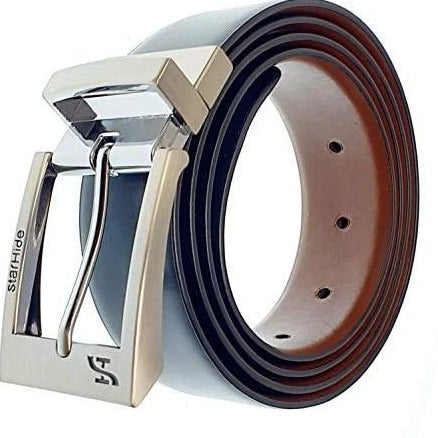 Starhide Mens Twist Reversible Black To Brown Leather Dress Belt 1.3" Wide With Removable Buckle Gift Box SB09