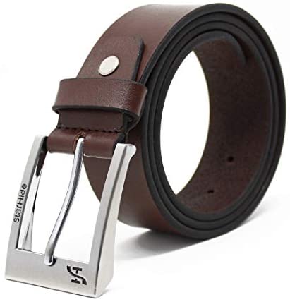 STARHIDE Mens Full Grain Real Leather Belt With Detachable Alloy Single Prong Buckle SB08