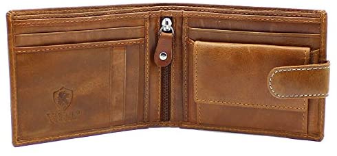 Topsum London RFID Blocking Mens Bifold Design Distressed Genuine Leather Coin Pocket Wallet 4019