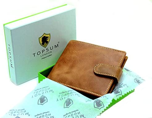 Topsum London RFID Blocking Mens Bifold Design Distressed Genuine Leather Coin Pocket Wallet 4019