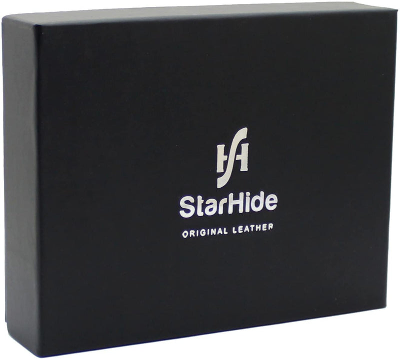 STARHIDE Mens RFID Blocking Classic Bifold Coin Pocket Leather Wallet with Gift Box 1110 Black