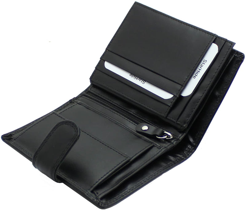 STARHIDE Genuine Leather RFID Shielded Blocking Extra Card Capacity Wallet 1085 (Black)