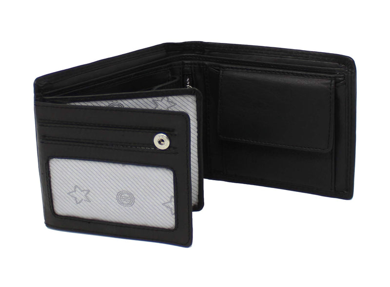 Morucha Mens Classic Bifold Wallet, RFID Blocking Genuine Leather Passcase Wallet M55 (Black)