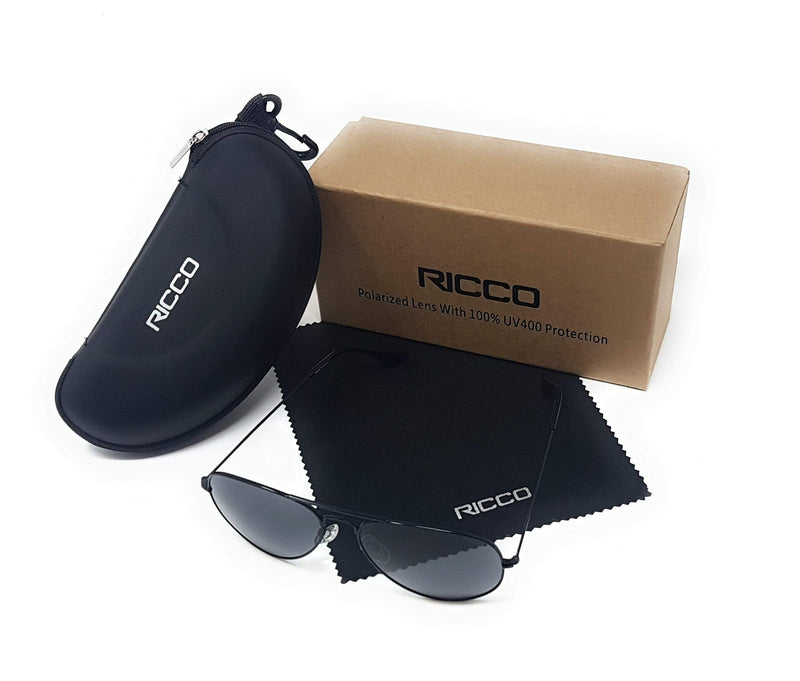 RICCO Eyewear Mirrored Lens Polarized UV 400 Protection Metal Frame Sunglasses With Zipped Cary Case And Cleaning Cloth MS1043