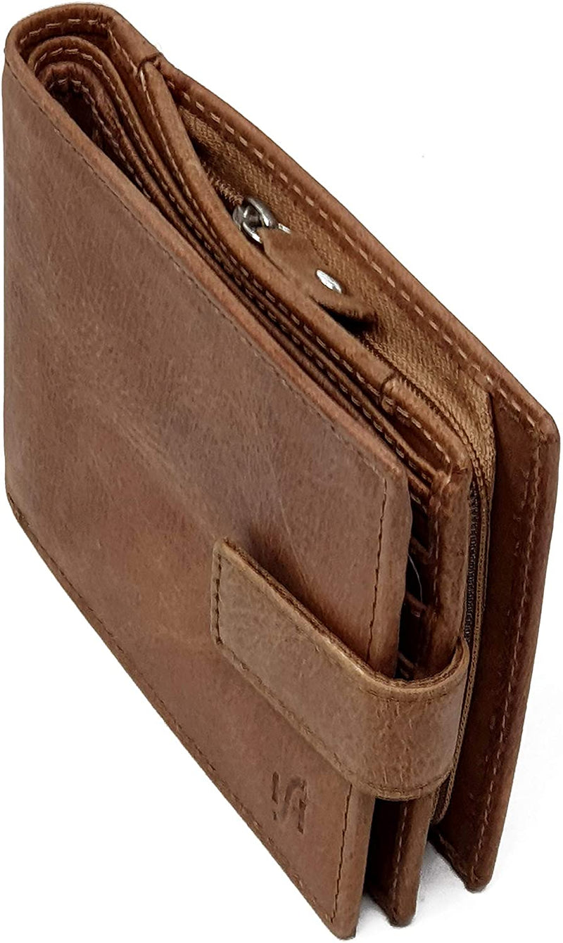 STARHIDE Mens RFID Blocking Genuine Calf Leather Wallet with A Side Zip Around Coin Pocket 1180