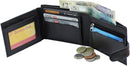 RAS Mens RFID Blocking Soft Smooth Genuine Leather Wallet With A Zipped Coin Pocket and Id Card Window 94 (Black)