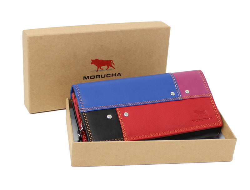 Morucha Women RFID Blocking Colorful Genuine Leather Long Clutch Wallet M05