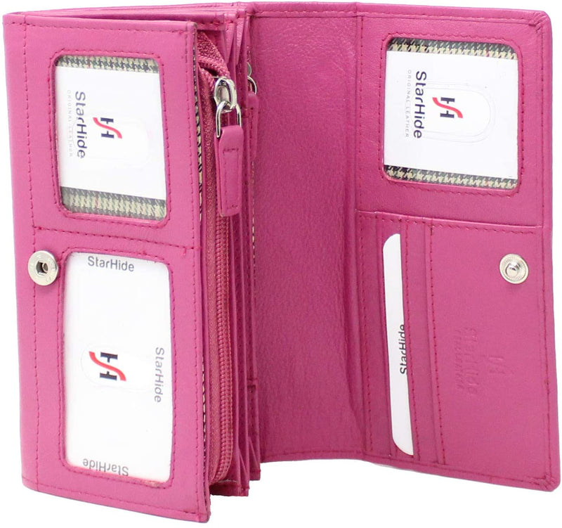 STARHIDE Ladies Soft Genuine Leather Flap Over Purse Multi Credit Card Slots 5510