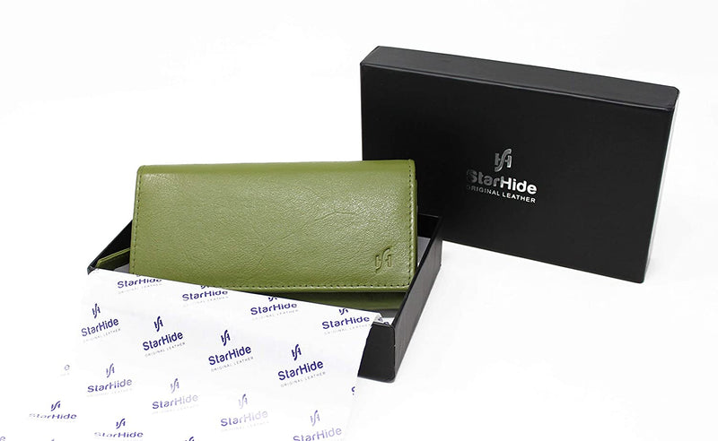 STARHIDE Ladies Soft Genuine Leather Flap Over Purse Multi Credit Card Slots 5510
