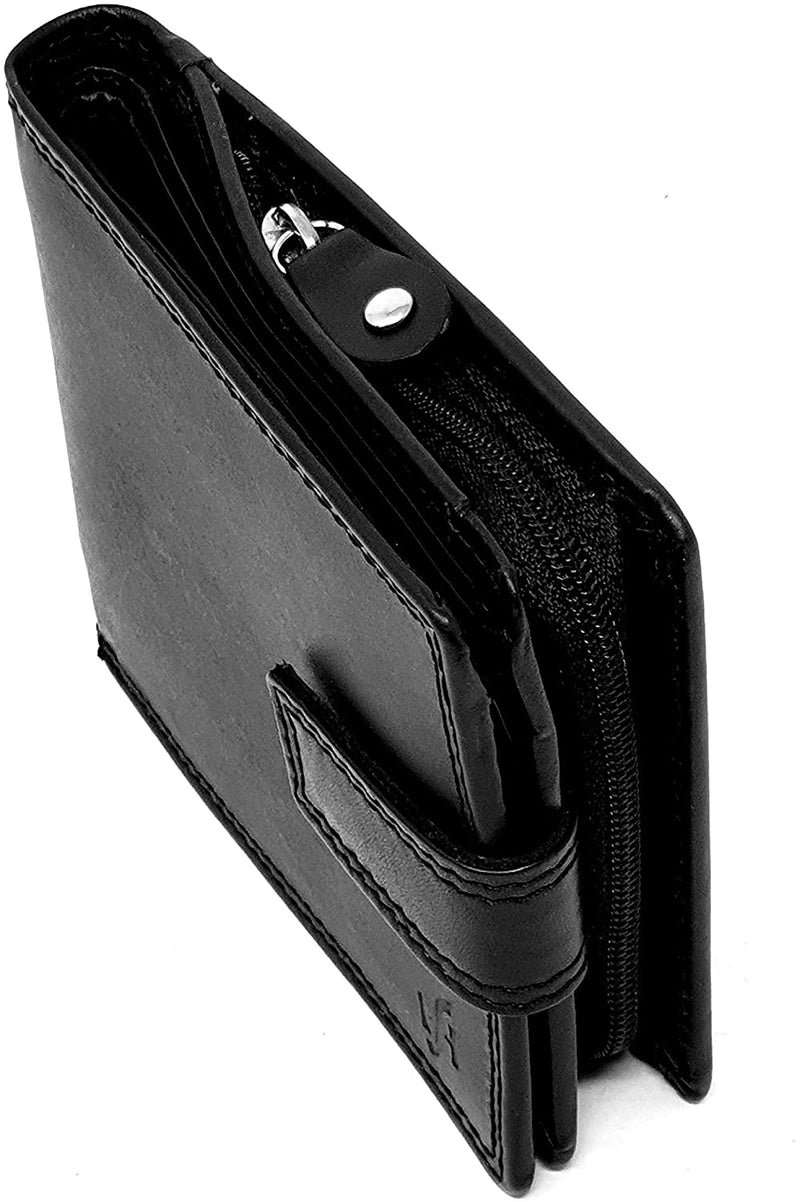 STARHIDE Mens RFID Blocking Genuine Calf Leather Wallet with A Side Zip Around Coin Pocket 1180