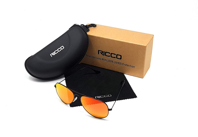 RICCO Eyewear Mirrored Lens Polarized UV 400 Protection Metal Frame Sunglasses With Zipped Cary Case And Cleaning Cloth MS1043