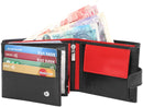 STARHIDE Mens RFID Blocking Genuine Leather Coin Pocket Wallet 625 Black RED