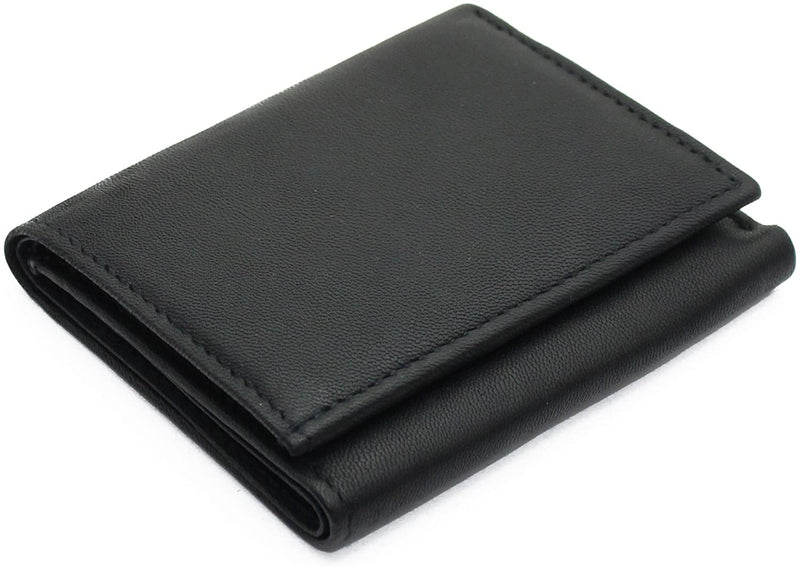 RAS Mens RFID Blocking Compact Genuine Leather Small Trifold Wallet 185 Black