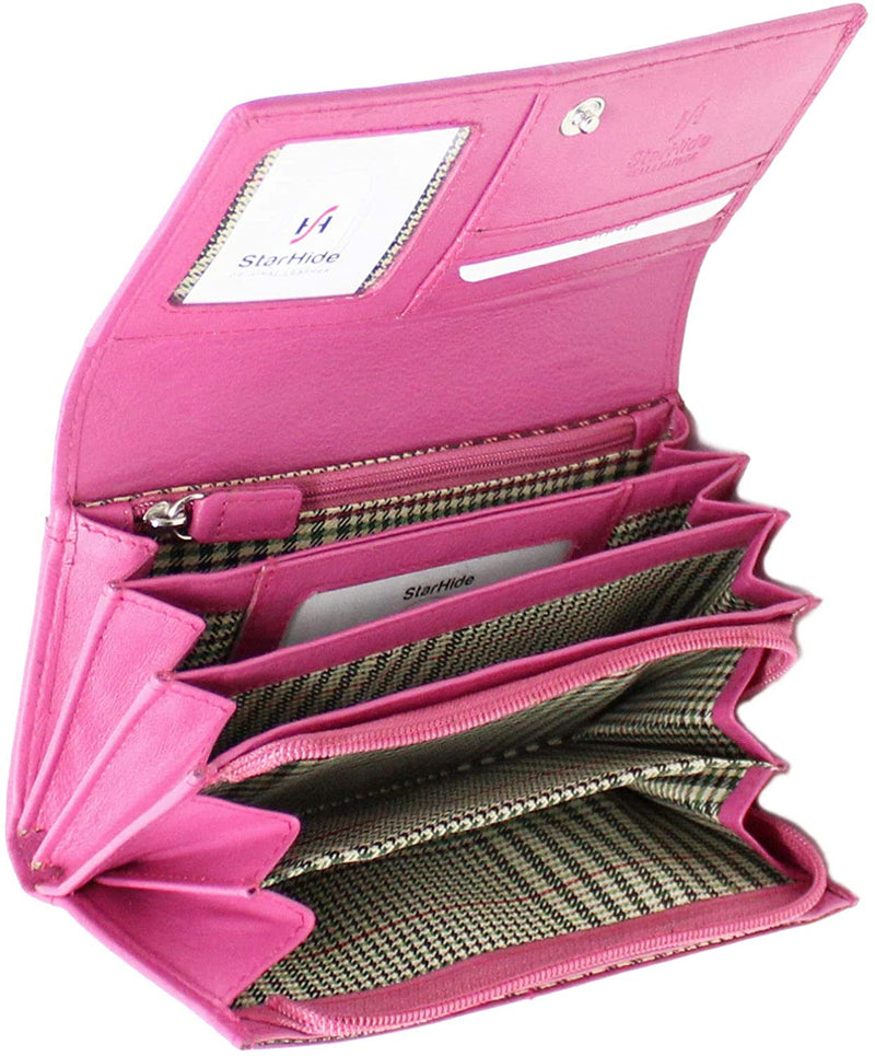 STARHIDE Ladies Soft Genuine Leather Flap Over Purse Multi Credit Card Slots 5510