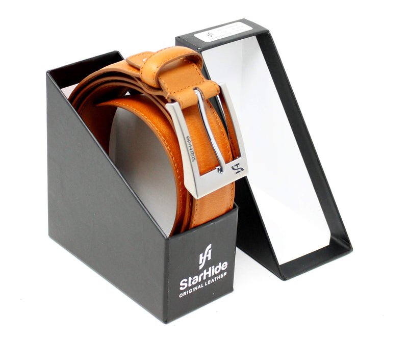 STARHIDE Mens Top Grain Genuine Leather Belts with Detachable Alloy Single Pin Buckle SB04