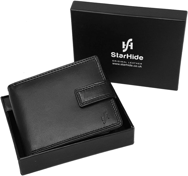 STARHIDE Mens RFID Blocking Genuine Calf Leather Wallet with A Side Zip Around Coin Pocket 1180