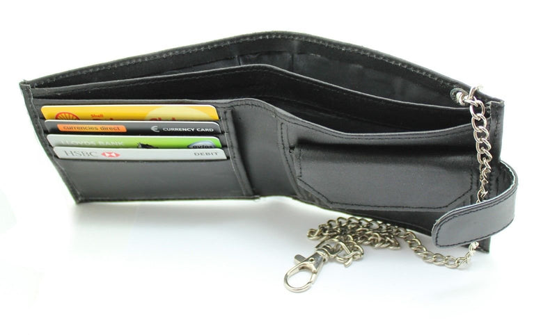 RAS Mens Genuine Leather Biker Coin Pocket Wallet with 40cm Key Belt Safety Chain 06