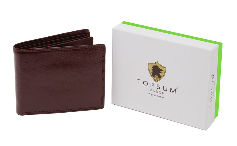 TOPSUM LONDON Mens RFID Blocking Soft Vt Leather Trifold Wallet With A Zipped Coin Pocket 4015