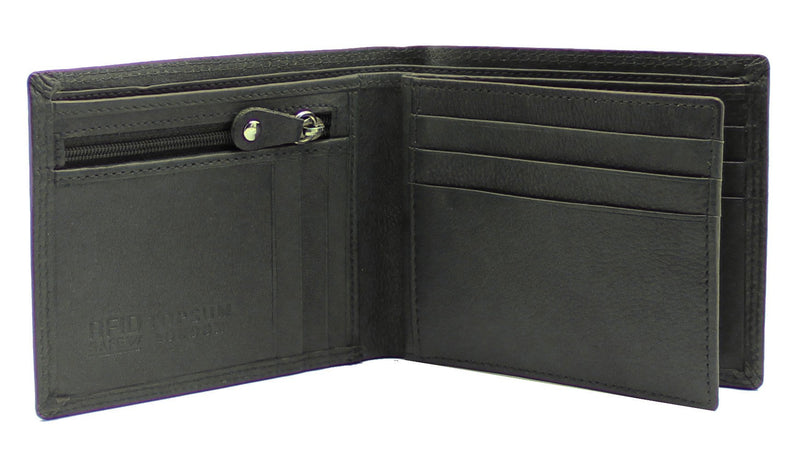 TOPSUM LONDON Mens RFID Blocking Soft Vt Leather Trifold Wallet With A Zipped Coin Pocket 4015