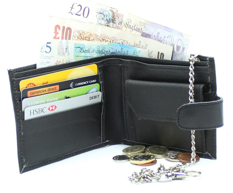 RAS Mens Genuine Leather Biker Coin Pocket Wallet with 40cm Key Belt Safety Chain 06